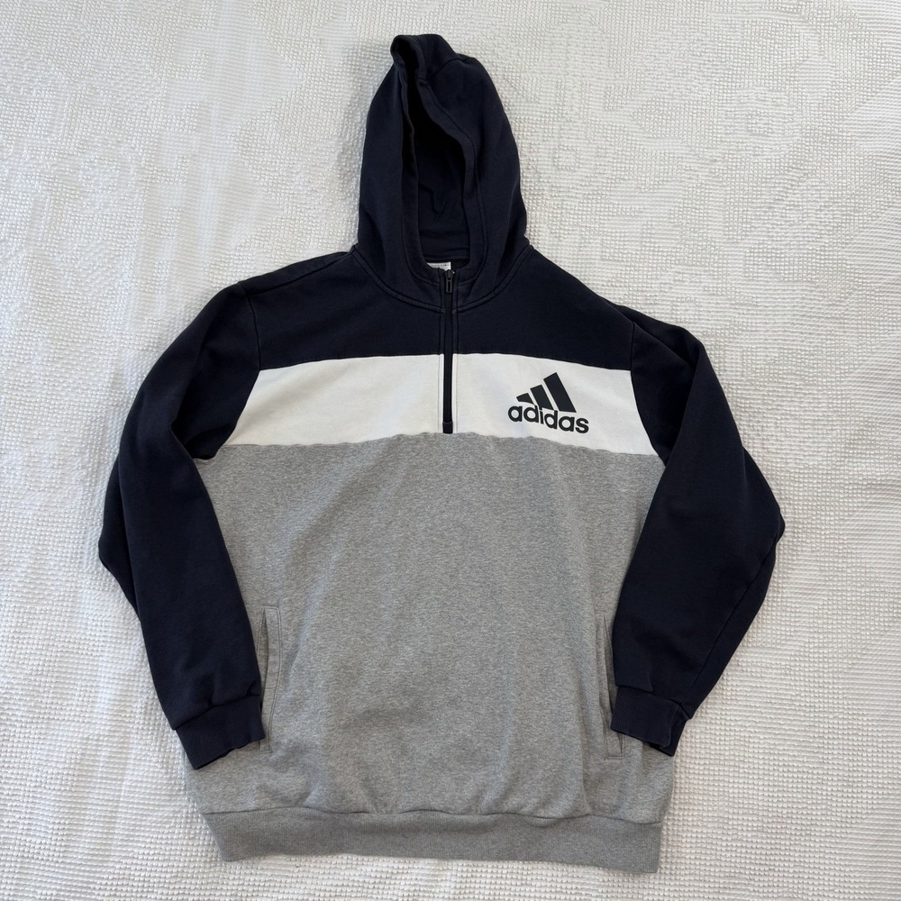 Adidas Sweatshirt Hooded Quarter-Zip White/ Gray/ Navy Mens XL HR6093